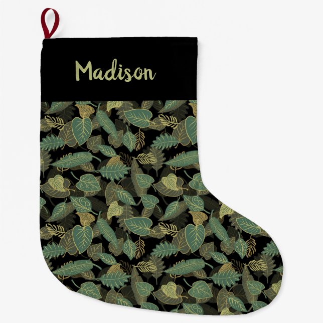 Grande Chaussette De Noël Conception botanique de feuille élégante (Devant)