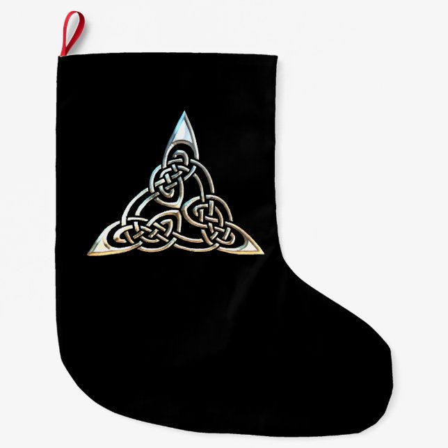 Grande Chaussette De Noël Conception celtique de noeud de spirales noires (Devant)