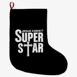 Grande Chaussette De Noël Conception chrétienne vintage Jésus-Christ Super