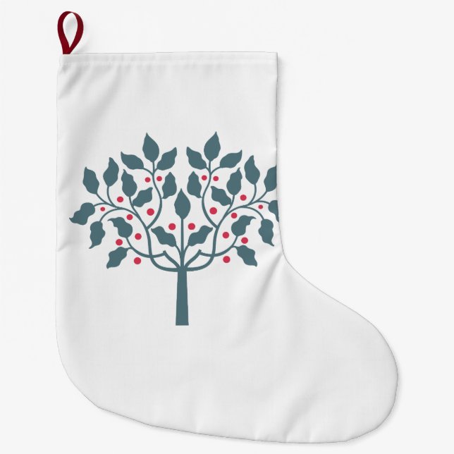 Grande Chaussette De Noël Conception d'arbres à baies (Devant)