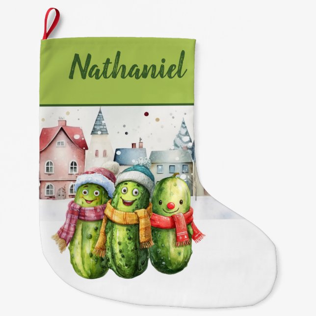 Grande Chaussette De Noël Concombre Personnalisé Double Face (Devant)