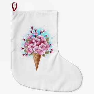Grande Chaussette De Noël Cône rose Sakura crème glacée gaufre