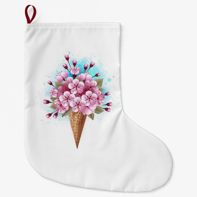Grande Chaussette De Noël Cône rose Sakura crème glacée gaufre (Devant)