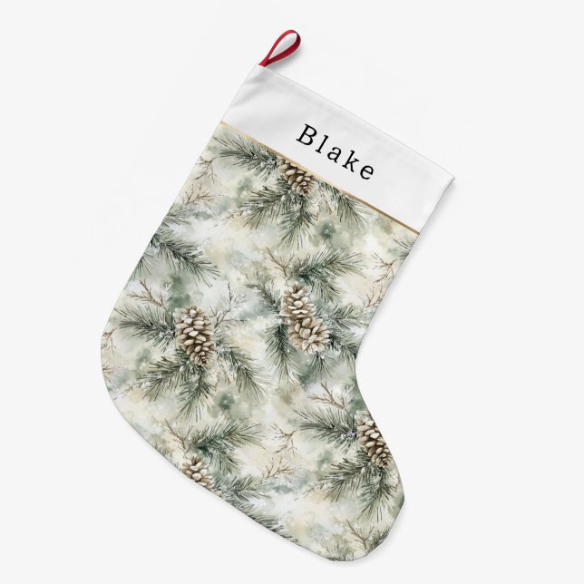 Grande Chaussette De Noël Cônes de pin Noël vert (Devant (Accrochage))