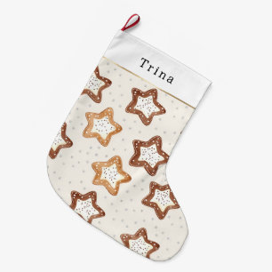 Grande Chaussette De Noël Cookies Noël étoile marron crème blanche