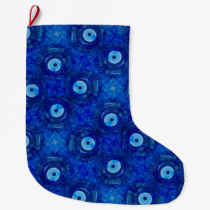 Grande Chaussette De Noël Cool, art numérique moderne de bleu mauvais oeil m