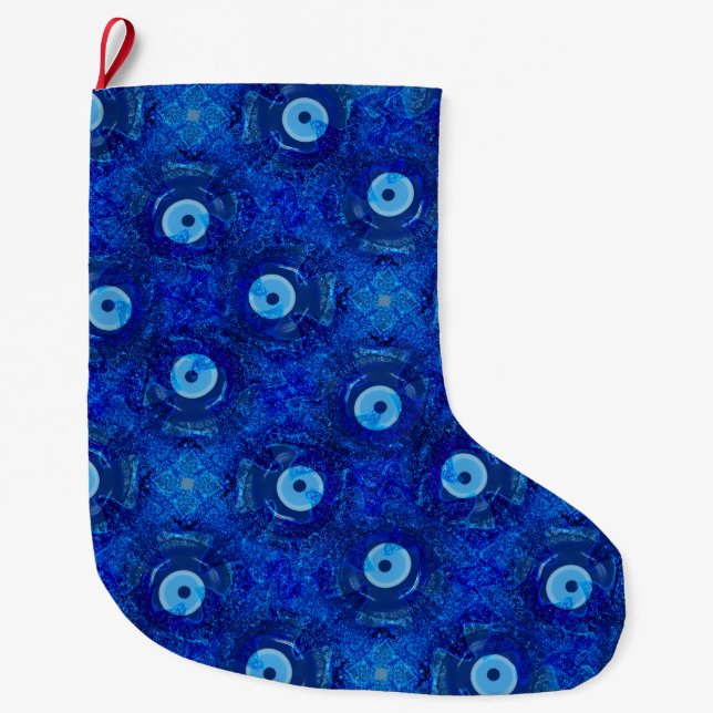 Grande Chaussette De Noël Cool, art numérique moderne de bleu mauvais oeil m (Devant)