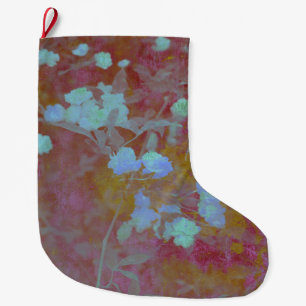 Grande Chaussette De Noël Cool bleu et rose art floral / fleuriste motif