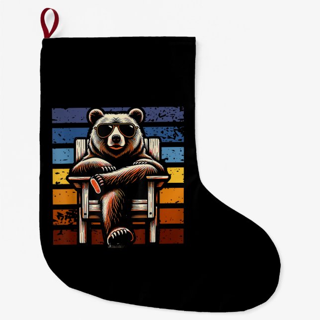 Grande Chaussette De Noël Cool Retro Bear in Sunglasses 70s 80s 90s Novelty  (Devant)