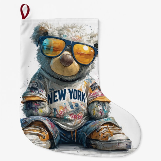Grande Chaussette De Noël Cool Teddy Bear dans les lunettes de soleil et une (Devant)