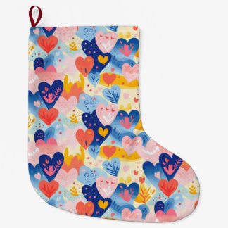 Grande Chaussette De Noël Corações Coloridos
