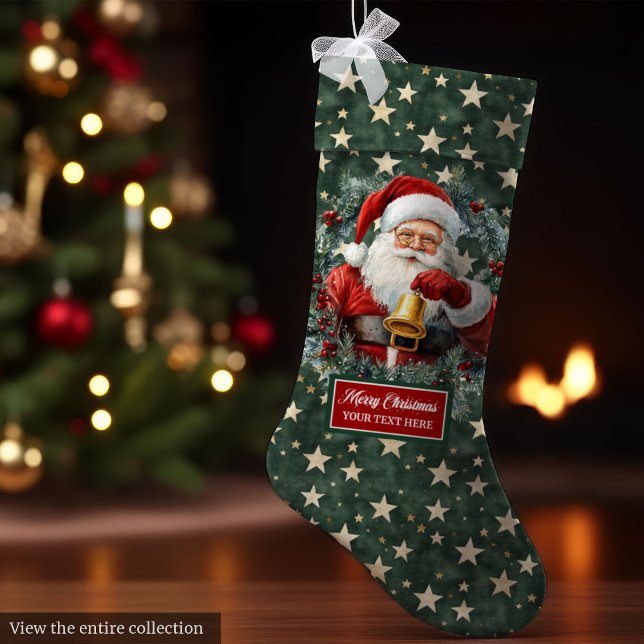 Grande Chaussette De Noël Cosy classique Père Noël Stocker avec votre nom (Cozy Classic Santa Claus Stocking with Your Name Gift)