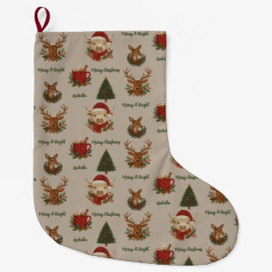 Grande Chaussette De Noël cottagecore rustique joyeux noël animaux & cacao