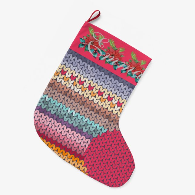 Grande Chaussette De Noël Couleur mignonne Knits Personnalisé (Devant (Accrochage))