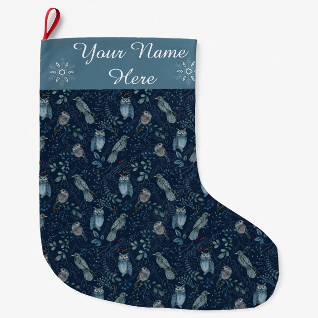 Grande Chaussette De Noël Country Blue Owl Feminine Dove Nom personnalisé (Devant)