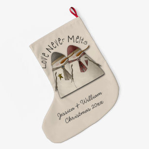 Grande Chaussette De Noël Couple de neige personnalisé (2 côtés)
