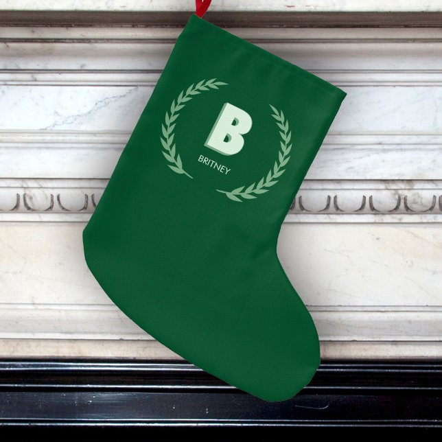 Grande Chaussette De Noël Couronne de laurier vert Lettre B Monogramme  (Créateur téléchargé)
