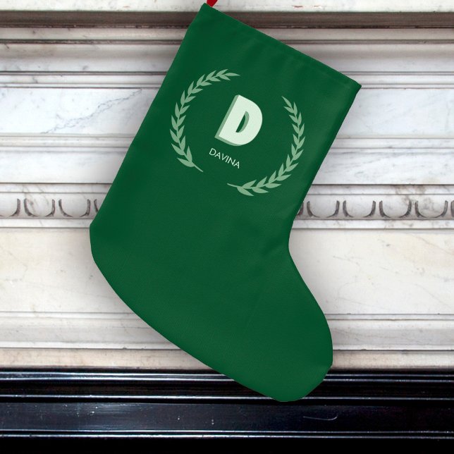 Grande Chaussette De Noël Couronne de laurier vert Lettre D Monogramme  (Créateur téléchargé)