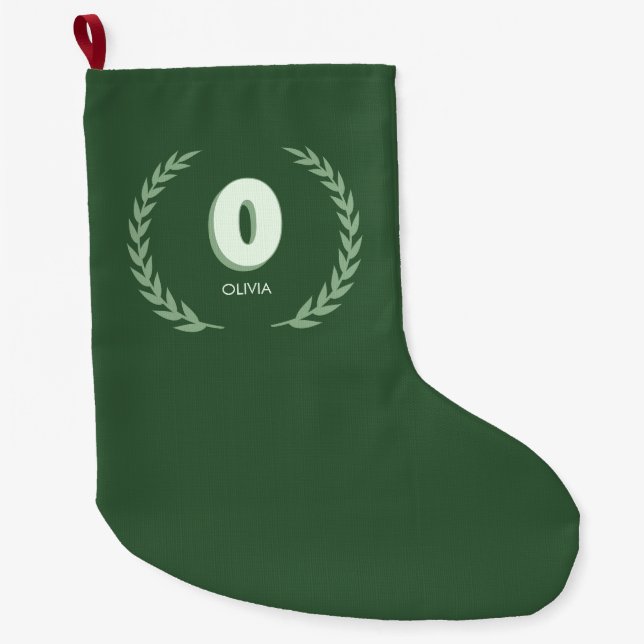 Grande Chaussette De Noël Couronne de laurier vert Lettre O monogramme  (Devant)