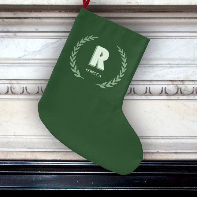 Grande Chaussette De Noël Couronne de laurier vert Lettre R Monogramme  (Créateur téléchargé)