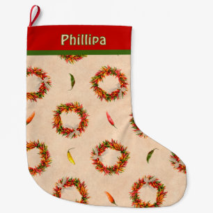 Grande Chaussette De Noël Couronne de Ristra de Chili Festif du Sud-Ouest Pe