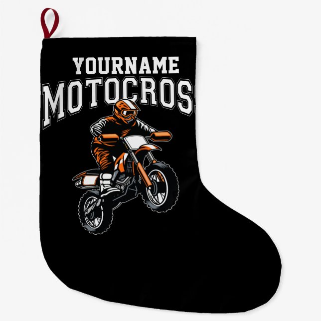Grande Chaussette De Noël Course Motocross Dirt Bike Rider personnalisée (Devant)