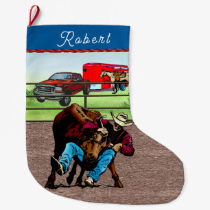 Grande Chaussette De Noël Cow-boy rodeo occidental lutte de taureau