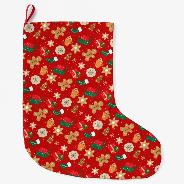 Grande Chaussette De Noël Cozy Christmas Cookies & Hot Cocoa Holiday Pattern (Devant)