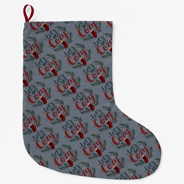 Grande Chaussette De Noël Cozy Holiday Pine Berry Lettering (Devant)
