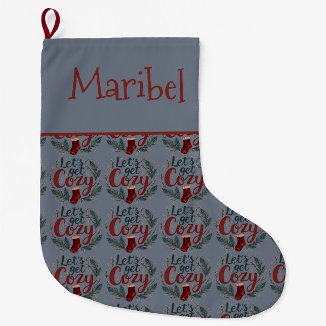 Grande Chaussette De Noël Cozy Holiday Pine Berry Lettering (Devant)