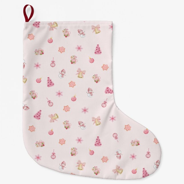 Grande Chaussette De Noël Cozy Pink Christmas Pattern (Devant)