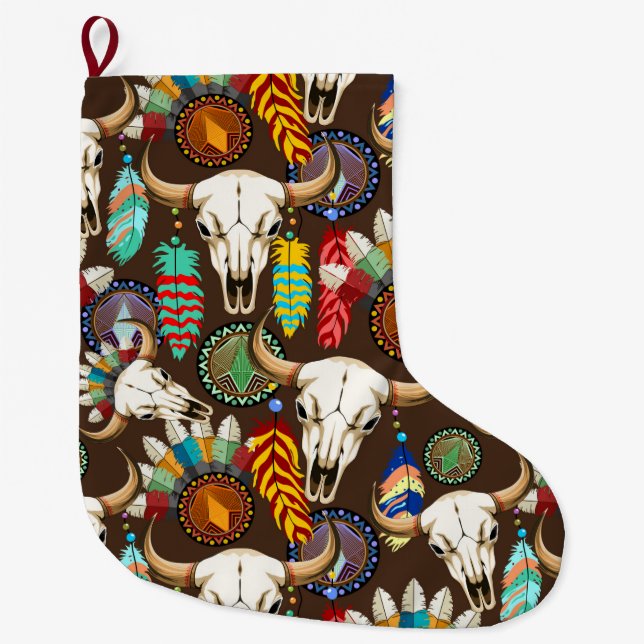 Grande Chaussette De Noël Crâne de buffle emblème amérindien (Devant)