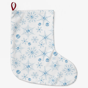 Grande Chaussette De Noël Crâne effrayant Creepmas Noël Snowflakes blanc