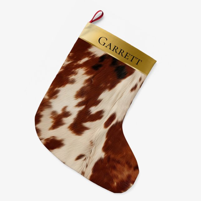 Grande Chaussette De Noël Crème blanche Nom de la vache Brown sud-ouest (Devant (Accrochage))