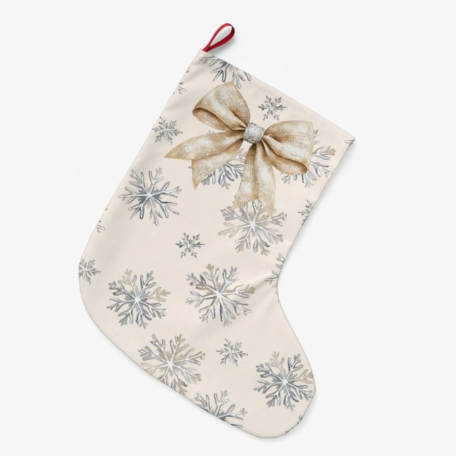 Grande Chaussette De Noël Crème brillante rustique annonce Noël (Devant (Accrochage))