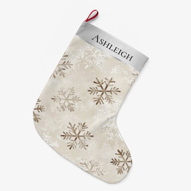 Grande Chaussette De Noël Crème d'argent Snowflakes blanc Noël (Devant (Accrochage))