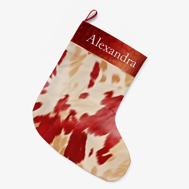 Grande Chaussette De Noël Crème Ivoirie Rouge Ouest Cachet Nom de Noël (Devant (Accrochage))