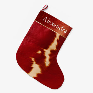 Grande Chaussette De Noël Crème Rouge Occidental Nom de Noël