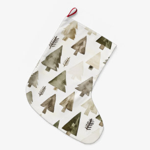 Grande Chaussette De Noël Crème verte de pin arbres de Noël