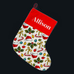 Grande Chaussette De Noël Croquis de Noël rouge coloré Typographie élégante<br><div class="desc">Des croquis de Noël colorés avec une bannière rouge personnalisée en plus de cette réserve de Noël.</div>