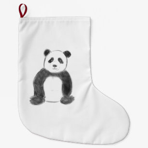 Grande Chaussette De Noël Croquis de panda en noir et blanc