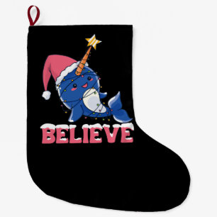 Grande Chaussette De Noël Croyez Narwhal Noël Fée Lumières