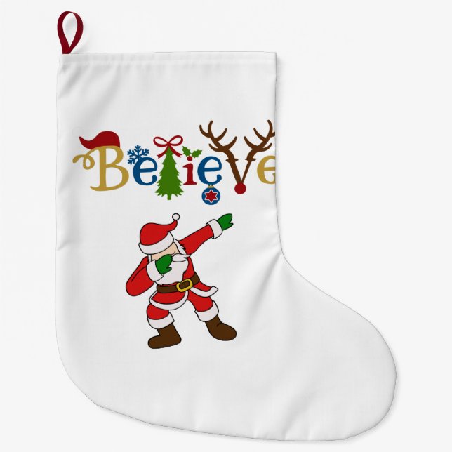 Grande Chaussette De Noël Croyez, Père Noël frappant une pose (Devant)