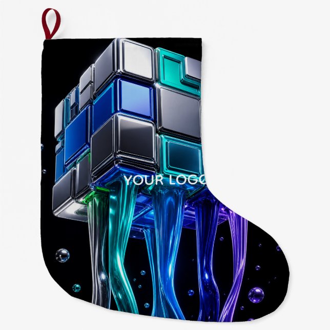 Grande Chaussette De Noël Cube de puzzle chromé futuriste  (Devant)