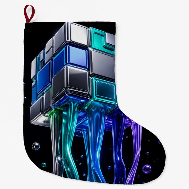 Grande Chaussette De Noël Cube de puzzle chromé futuriste  (Devant)