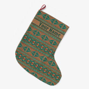 Grande Chaussette De Noël Cuivre du sud-ouest Turquoise géométrique Personna