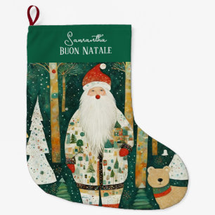 Grande Chaussette De Noël Custom Buon Natale Italien Vintage Santa Claus