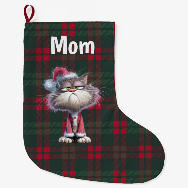 Grande Chaussette De Noël Custom cute santa cat Christmas  (Devant)