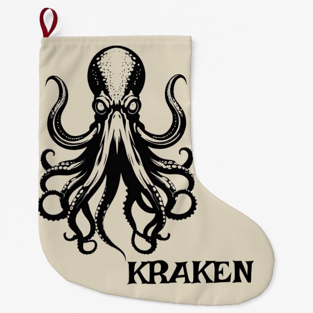 Grande Chaussette De Noël Custom Kraken Octopus Squid Name Personalized (Devant)