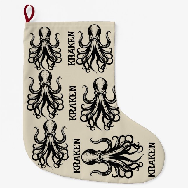 Grande Chaussette De Noël Custom Kraken Octopus Squid Name Personalized (Devant)